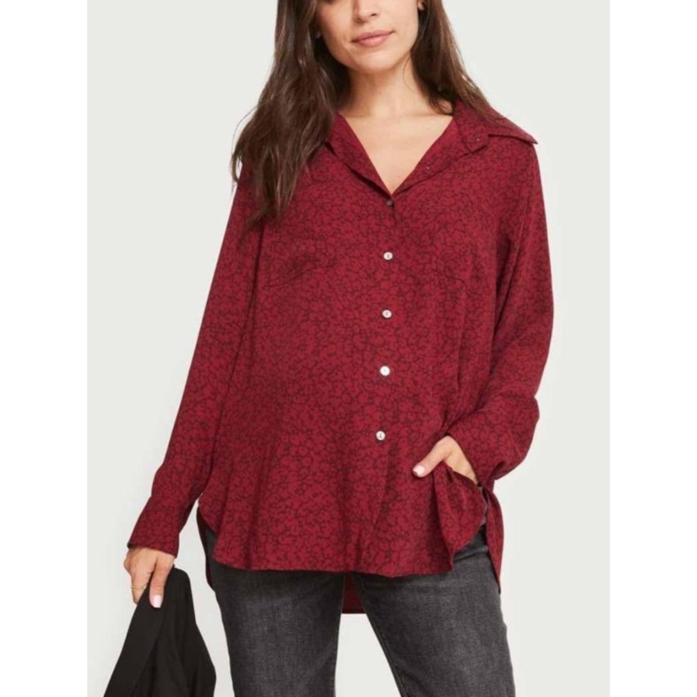 HATCH Women's‎ Hunter Button Down Maternity Red Floral Print Shirt- Size XS